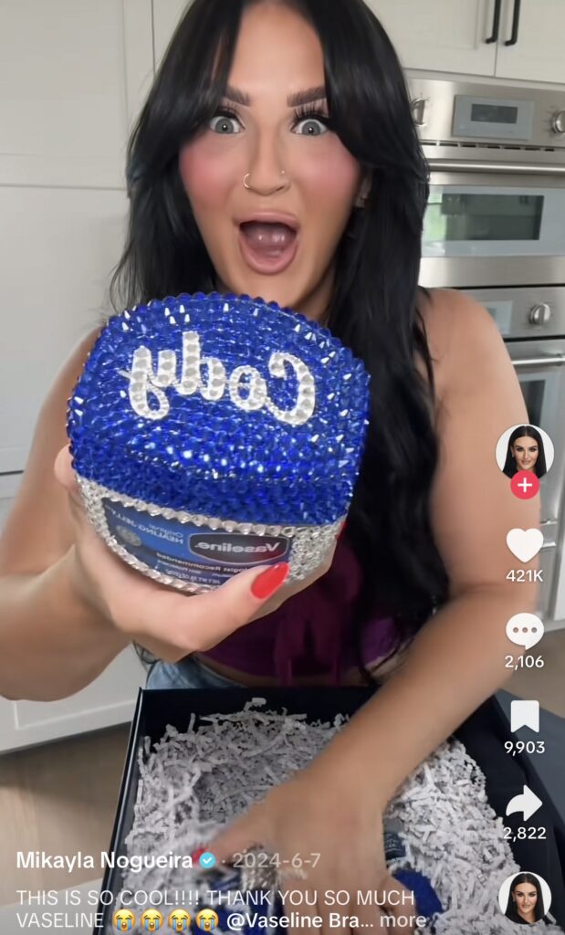 @mikaylanogueira showcasing her Vaseline PR package